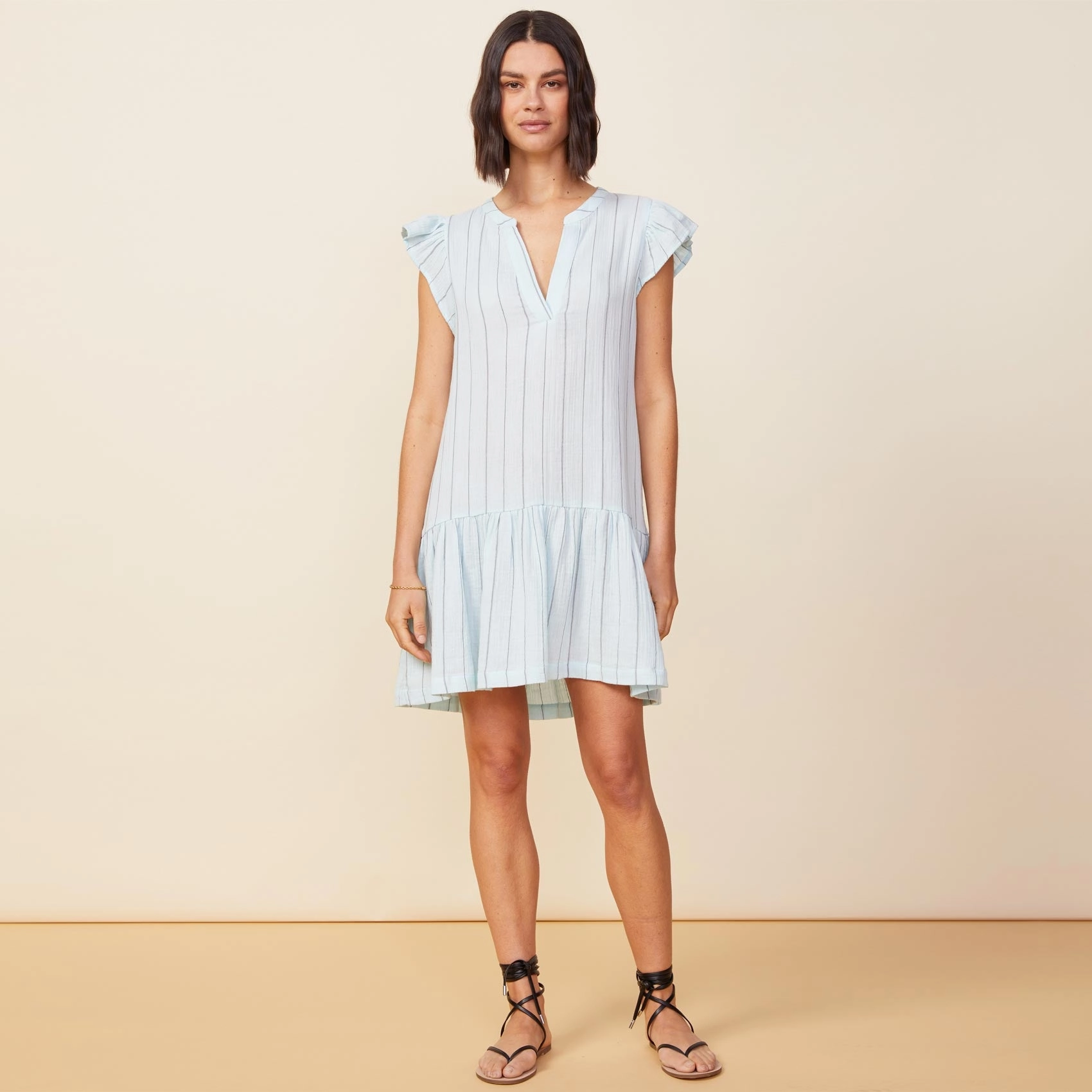 Stylish Elegance Pinstripe Gauze Easy Ruffle Dress