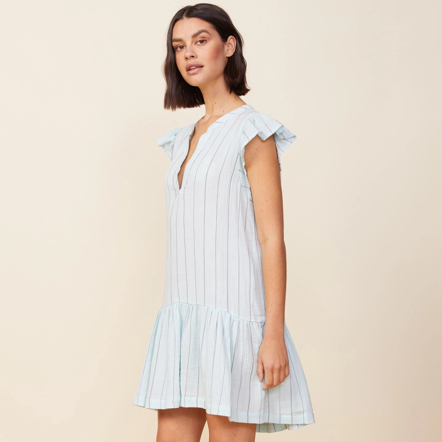 Stylish Elegance Pinstripe Gauze Easy Ruffle Dress