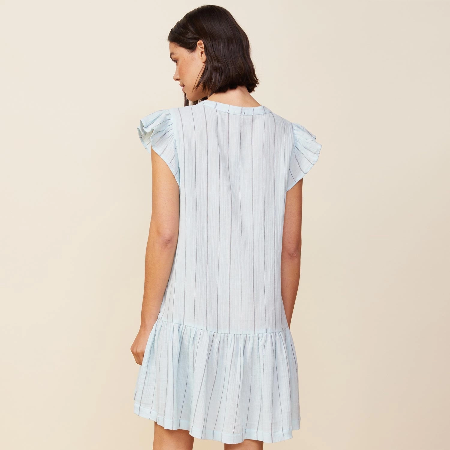 Stylish Elegance Pinstripe Gauze Easy Ruffle Dress