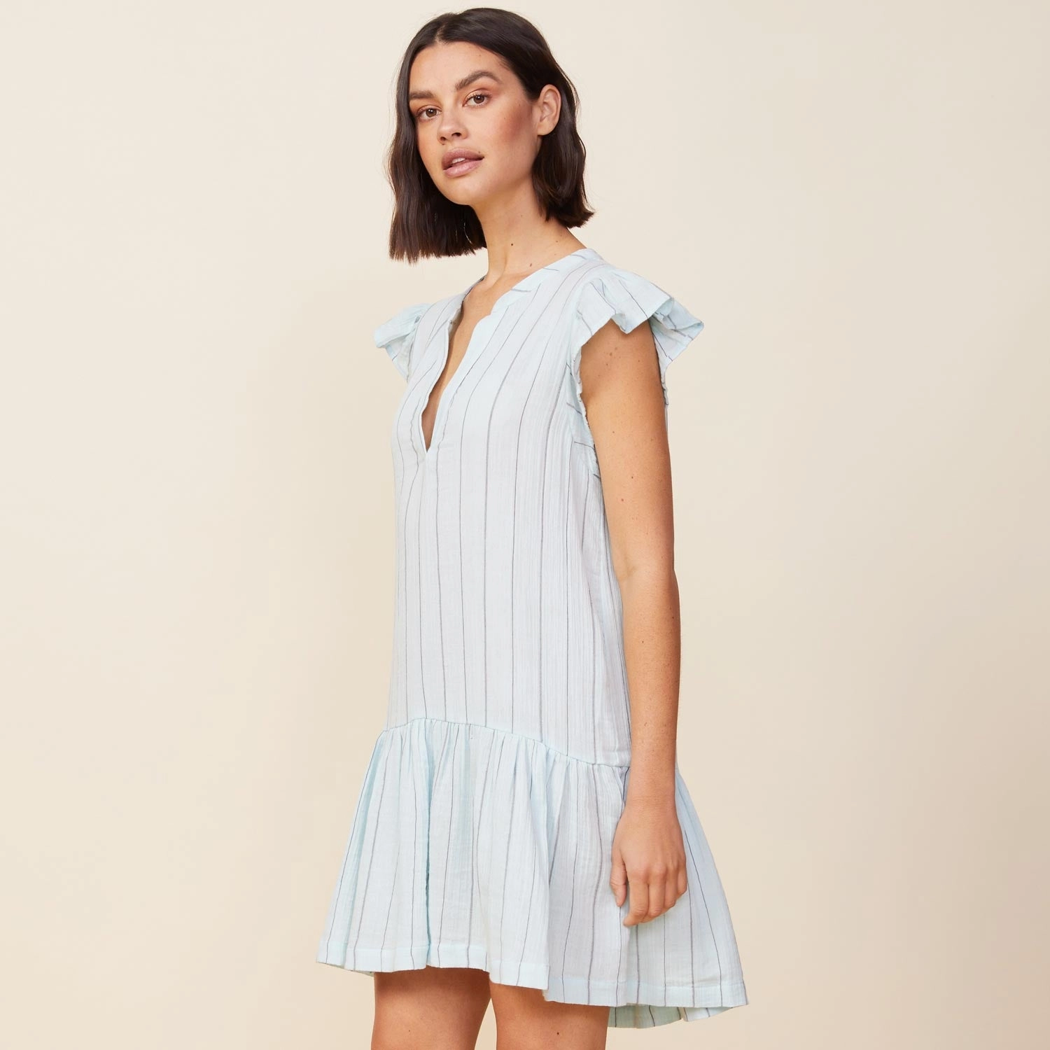 Stylish Elegance Pinstripe Gauze Easy Ruffle Dress