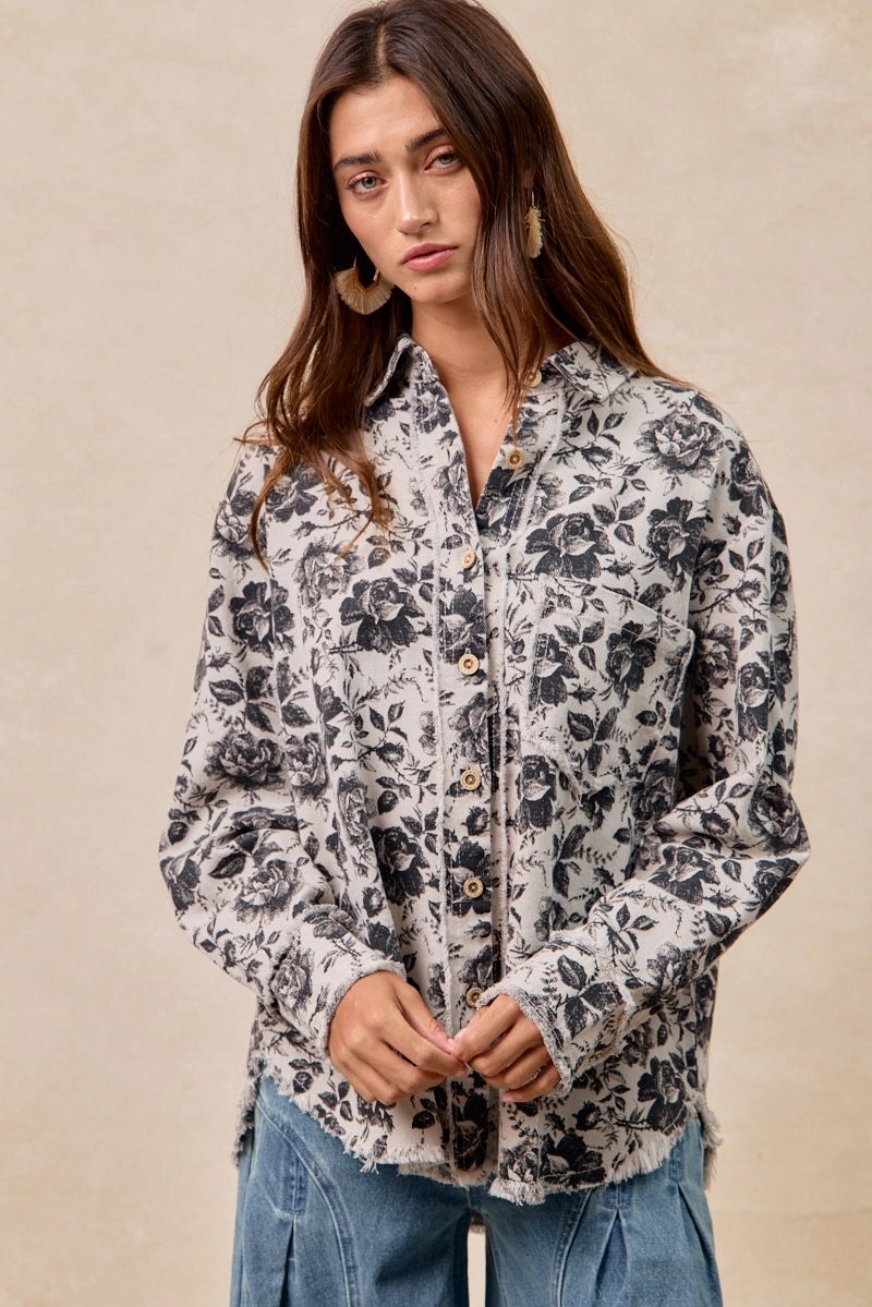 Fashion Stretch All Use IT1835S-08P | WASHED ROSE TWILL SHIRTS TOP WITH FRAYED EDGE