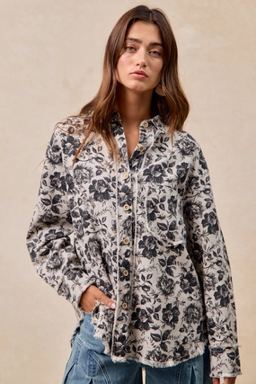 Plus-size option Core Essential IT1835S-08P | WASHED ROSE TWILL SHIRTS TOP WITH FRAYED EDGE