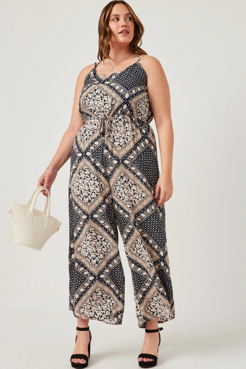 Elegant evening wear Light Outfit Bandana Print Wide Leg Cross Back Jumpsuit