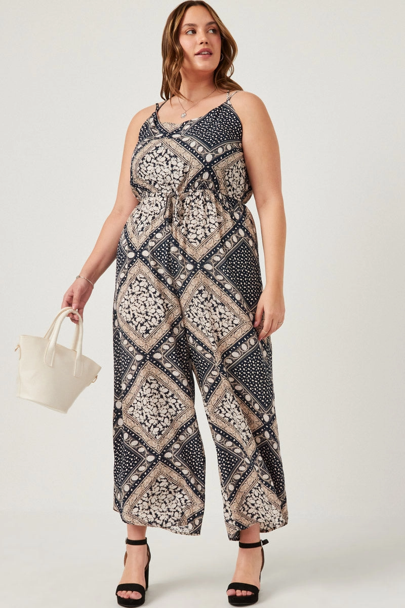 Bandana Print Wide Leg Cross Back Jumpsuit Modern Finish Office Shape