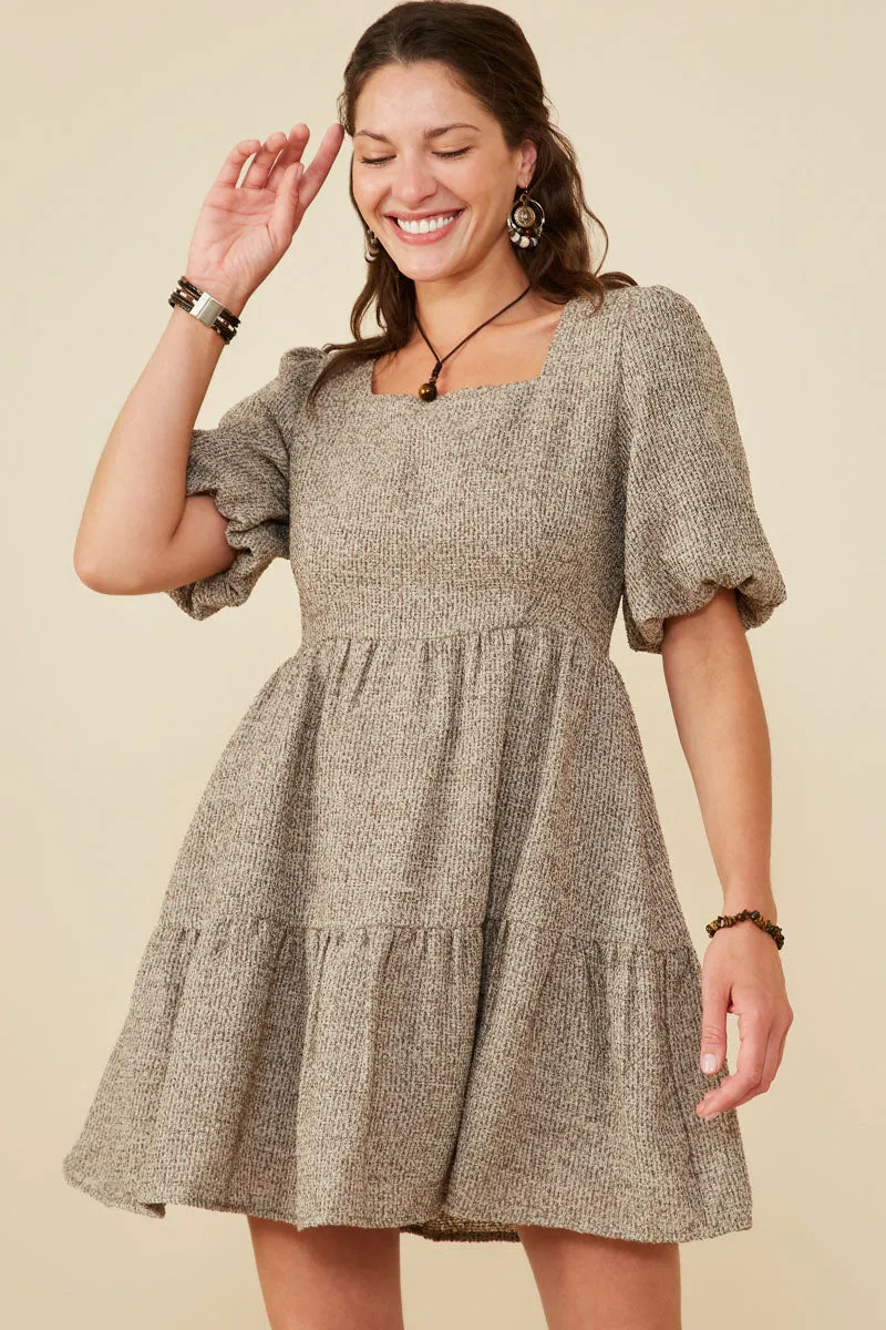 Square Neck Textured Knit Bubble Sleeve Dress Timeless Ease