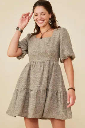 Square Neck Textured Knit Bubble Sleeve Dress Timeless Ease