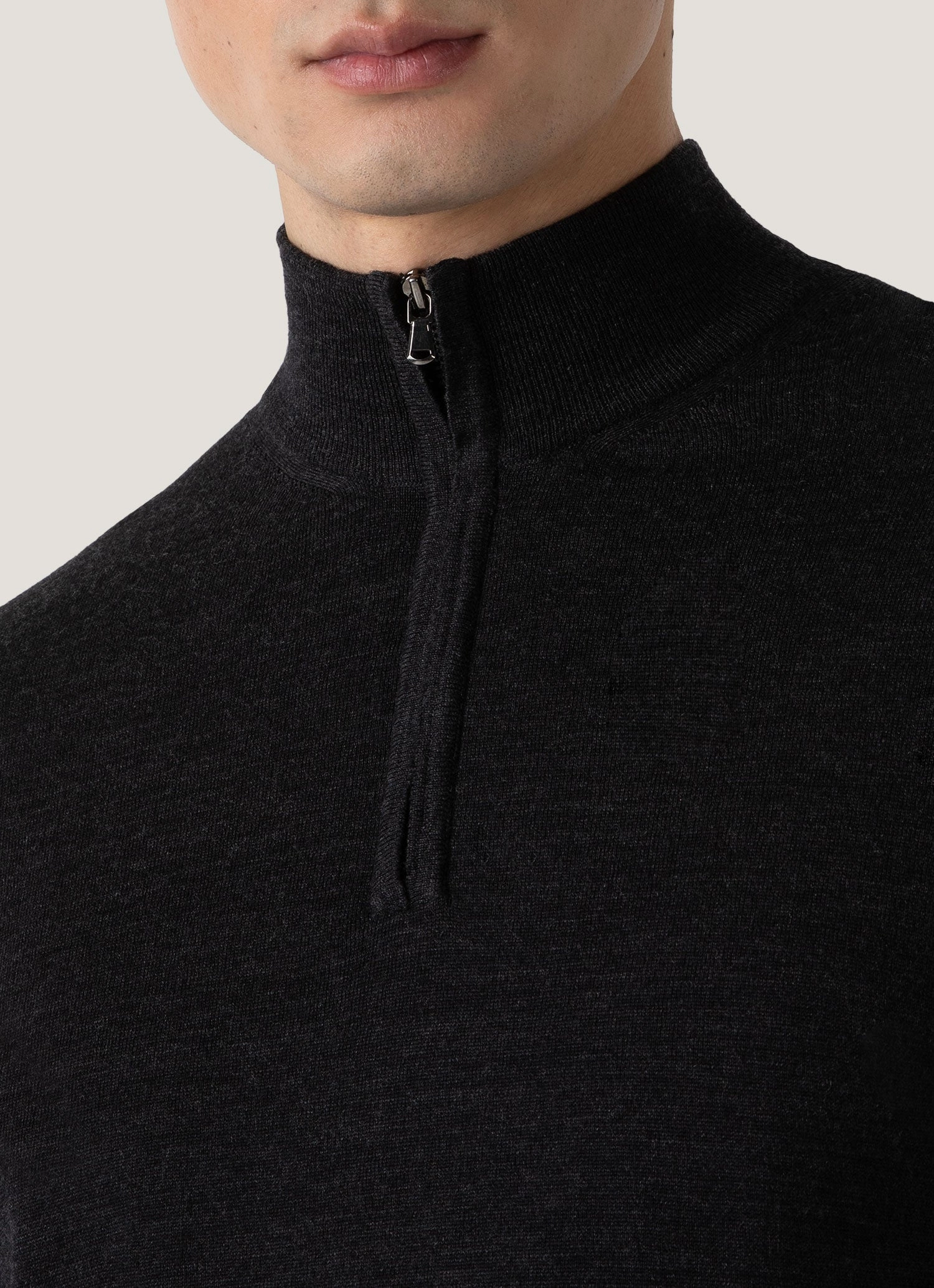 Summer AC Men's Extra-Fine Merino Zip Neck in Charcoal Melange