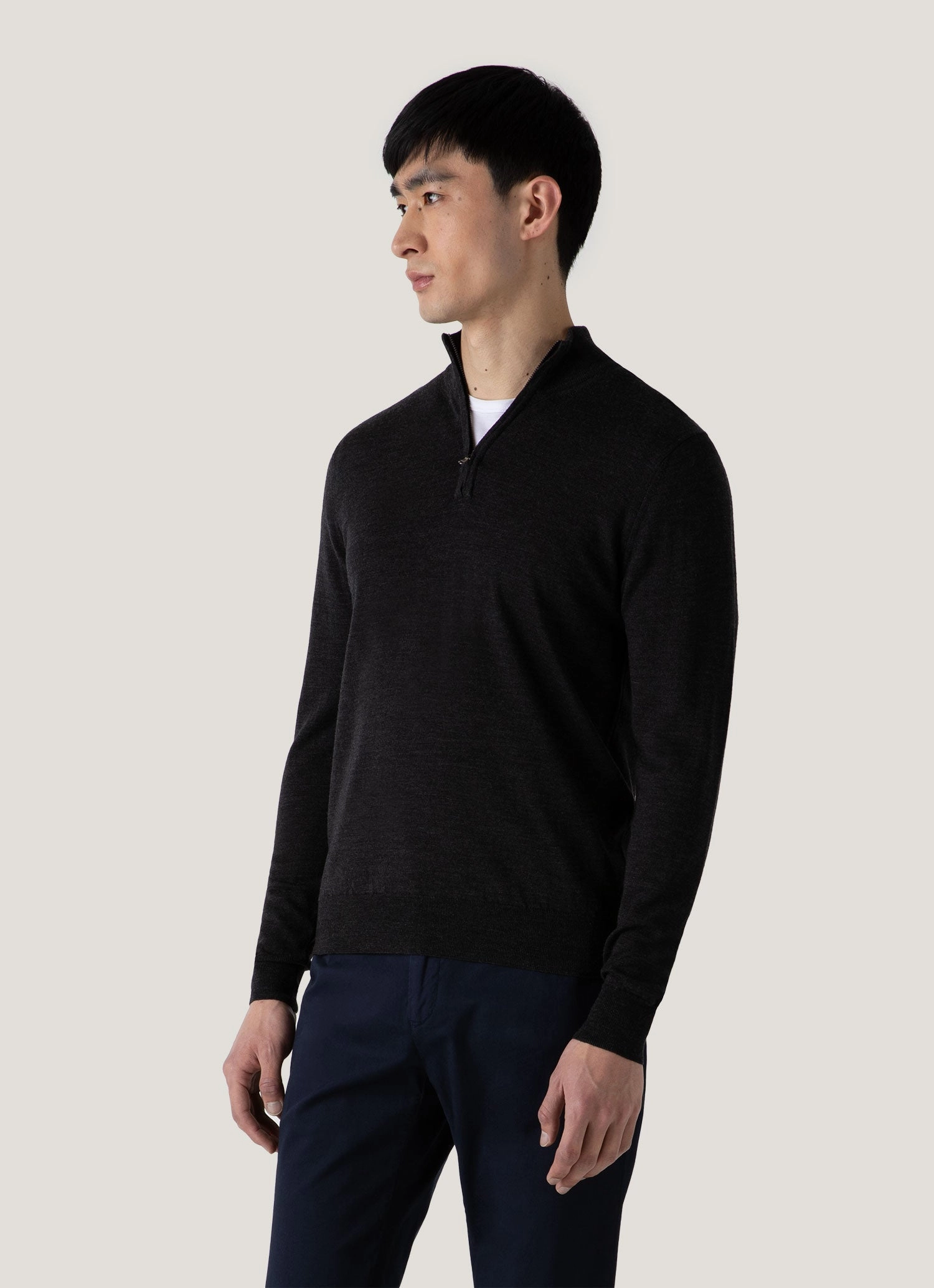 Summer AC Men's Extra-Fine Merino Zip Neck in Charcoal Melange