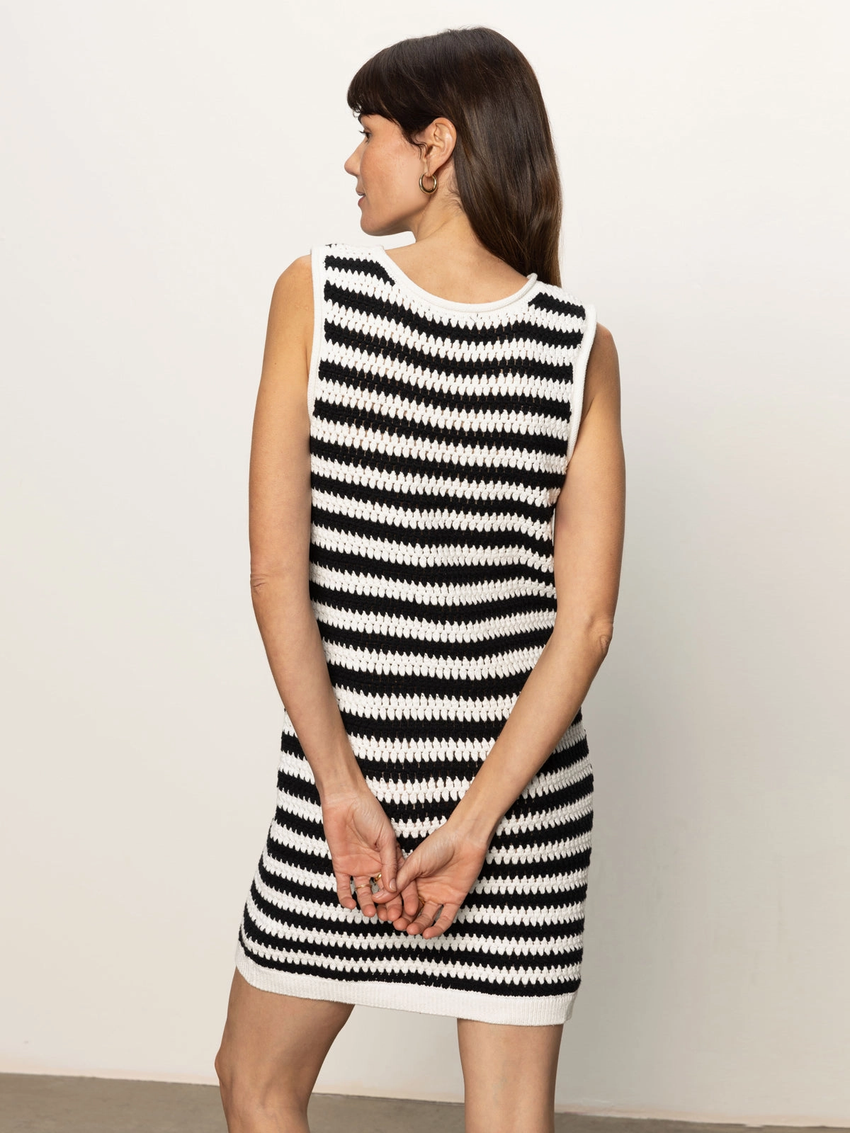 Summer Shell Dress Chalk Black Stripe Square Neck