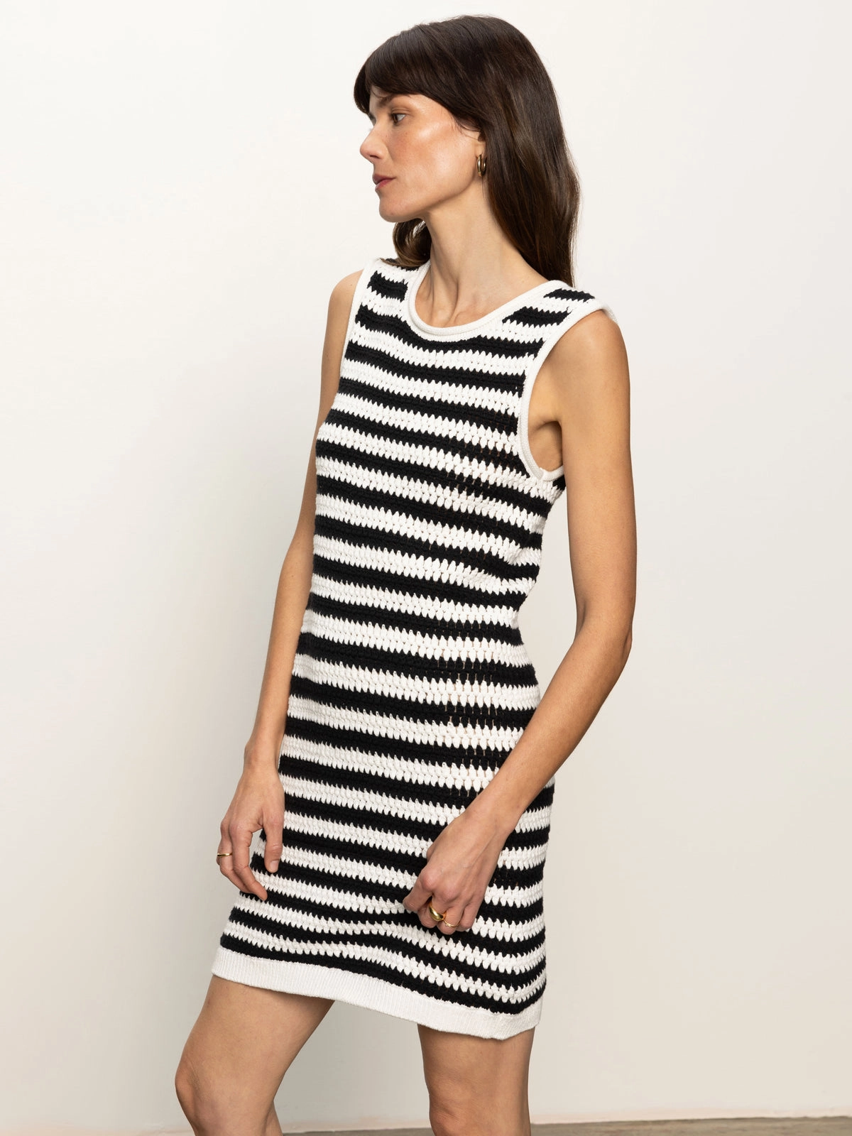 Summer Shell Dress Chalk Black Stripe Square Neck