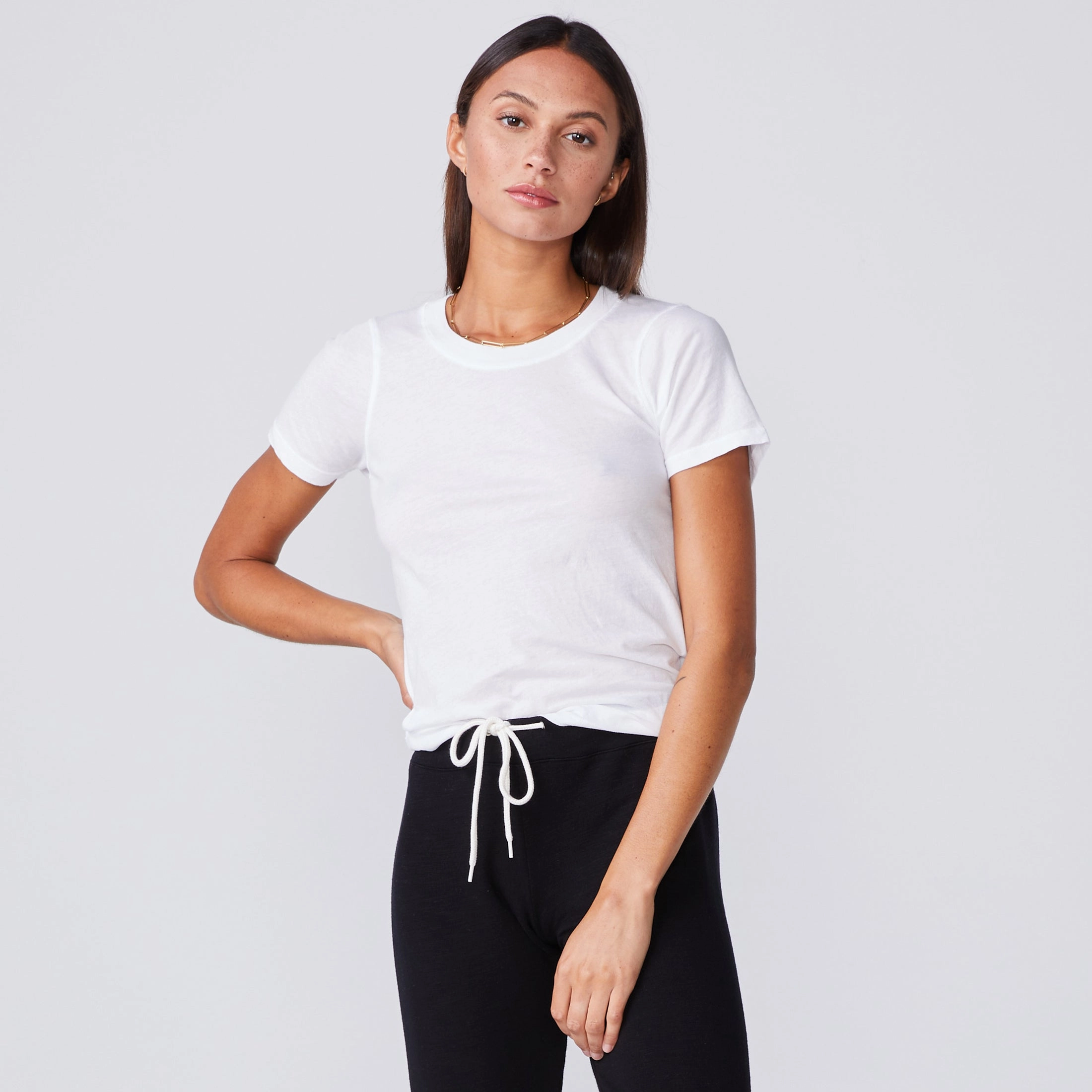 Feminine everyday piece Super Fine Jersey Fitted Crew Neck Tee
