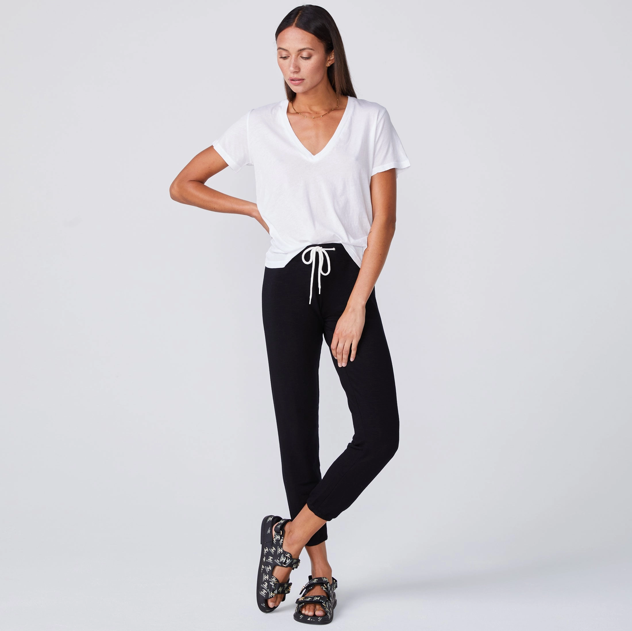 Super Fine Jersey Fitted V Neck Tee Cozy Wear