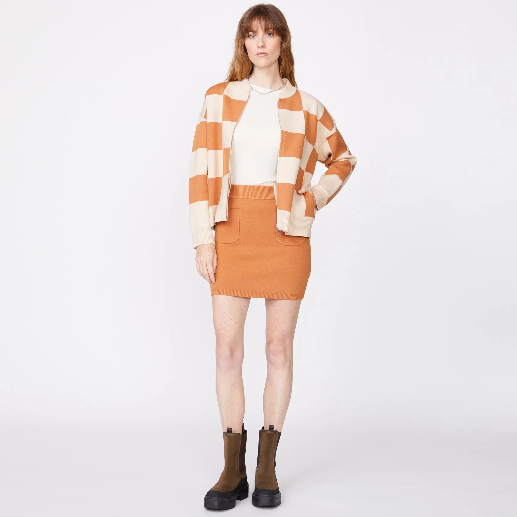 Supersoft Sweater Knit Checkered Bomber Sophisticated Cut