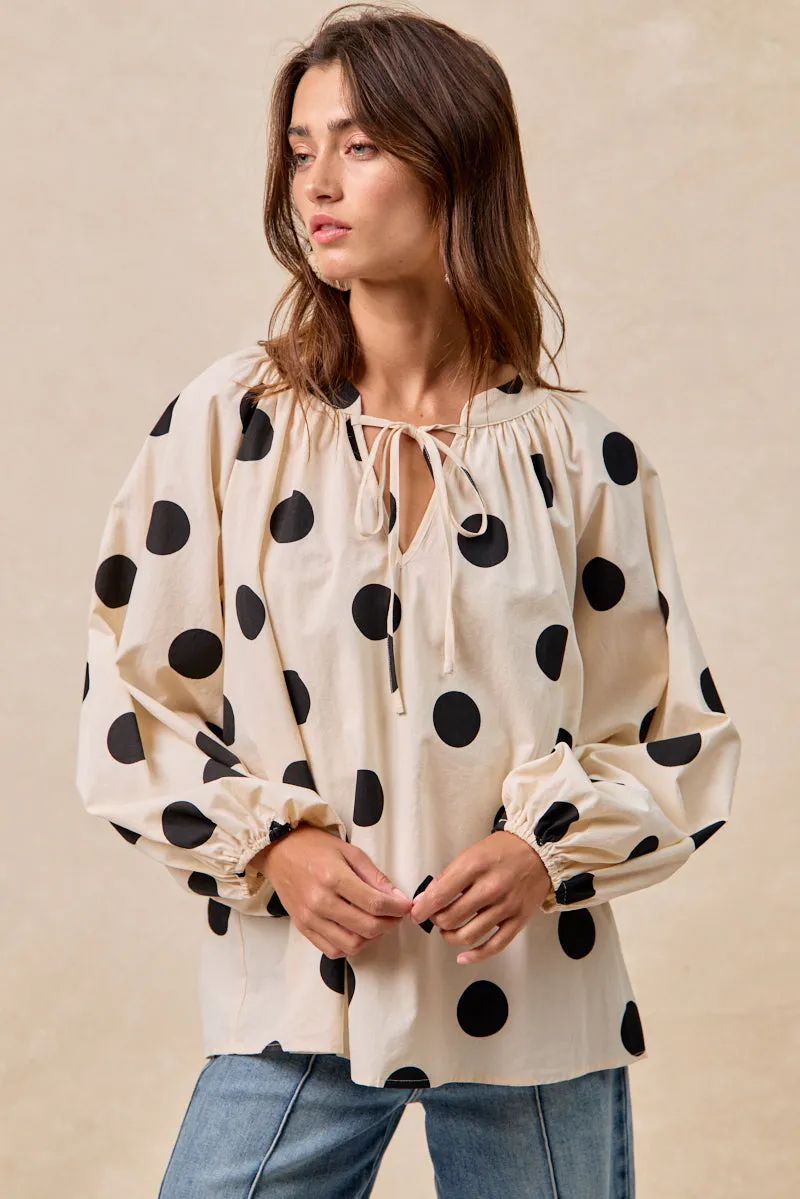Statement Outerwear IT4362G-11 | POLKA DOT EXAGGERATED BALLOON SLEEVES TOP