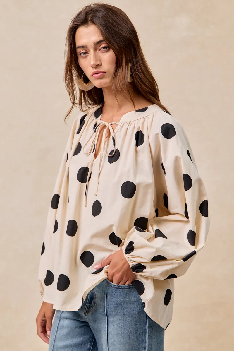 IT4362G-11 | POLKA DOT EXAGGERATED BALLOON SLEEVES TOP Minimal Aesthetic Chill Look