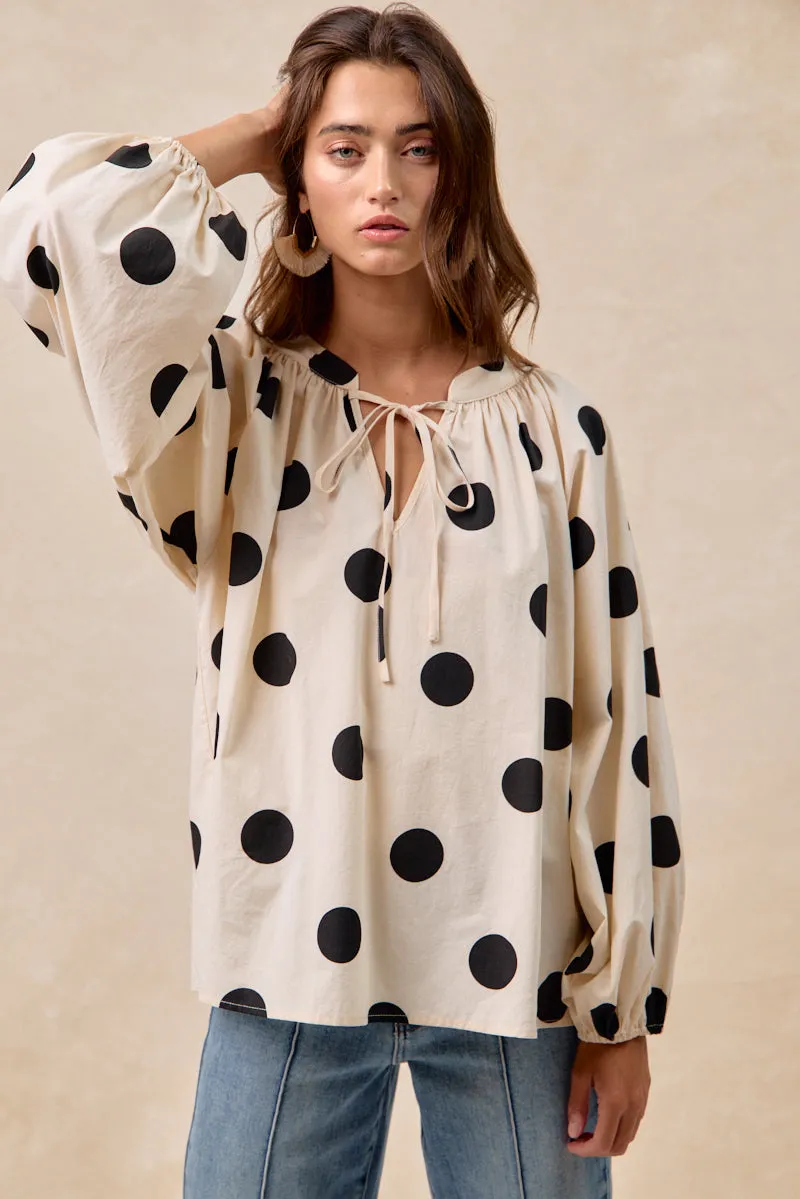 Breathable Layer Daily Commute IT4362G-11 | POLKA DOT EXAGGERATED BALLOON SLEEVES TOP