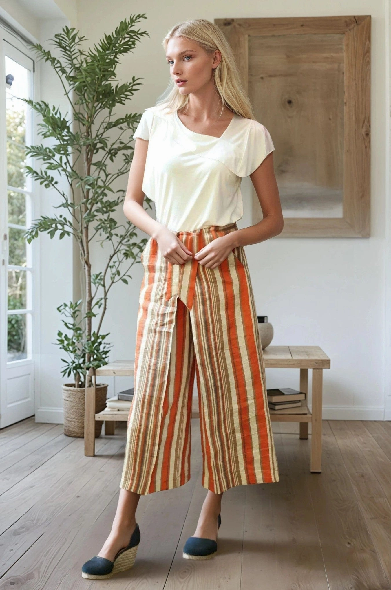 Adjustable Fit Tabias Pants - Creamsicle Stripe Orange