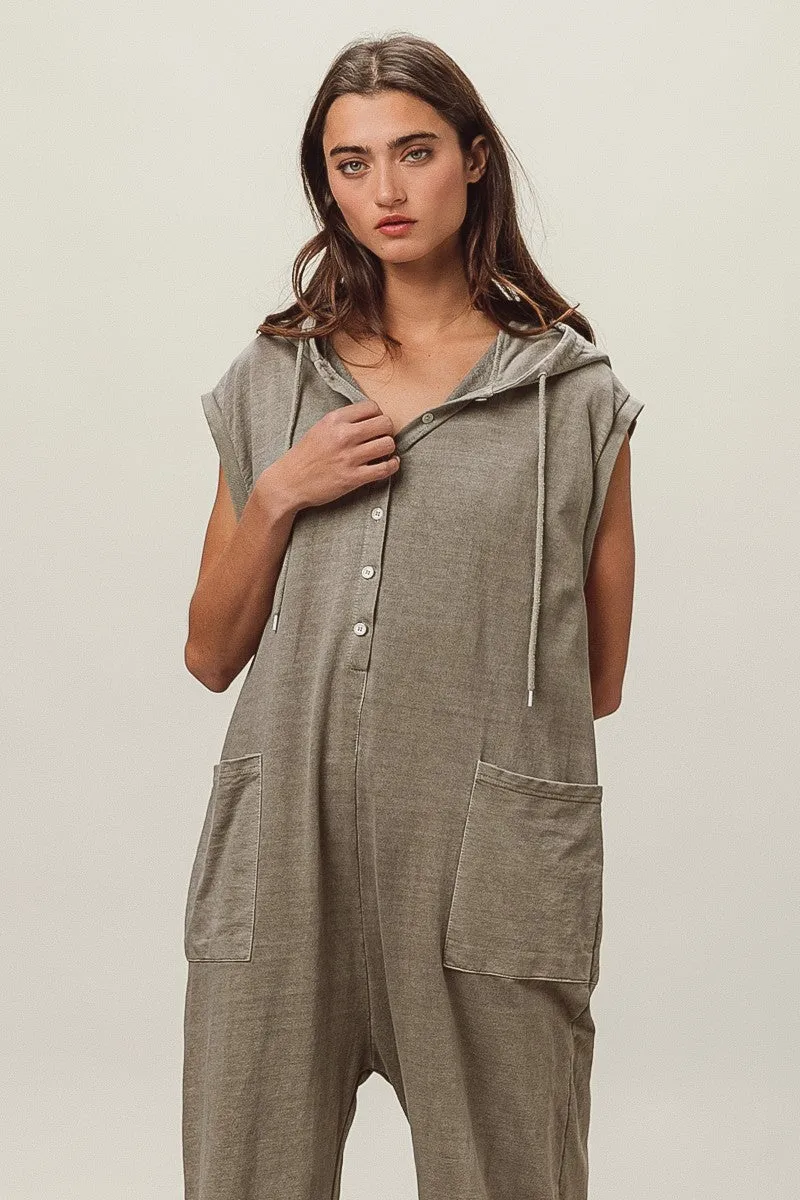 IB1378-01 | FRENCH TERRY JUMPSUIT Transitional Style Roomy Fit
