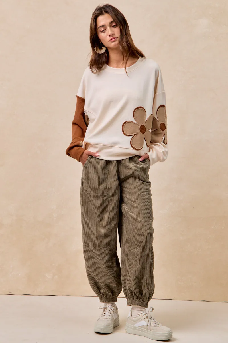 Flexible Waist Formal Look IB1829G-04 | SOLID CORDUROY PANTS WITH DRAWSTRING