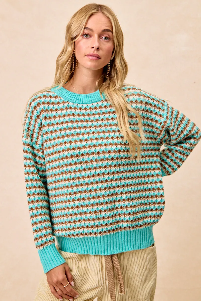 IT4698S-01 | MULTI COLORS TEXTURED SWEATER TOP Neutral Look