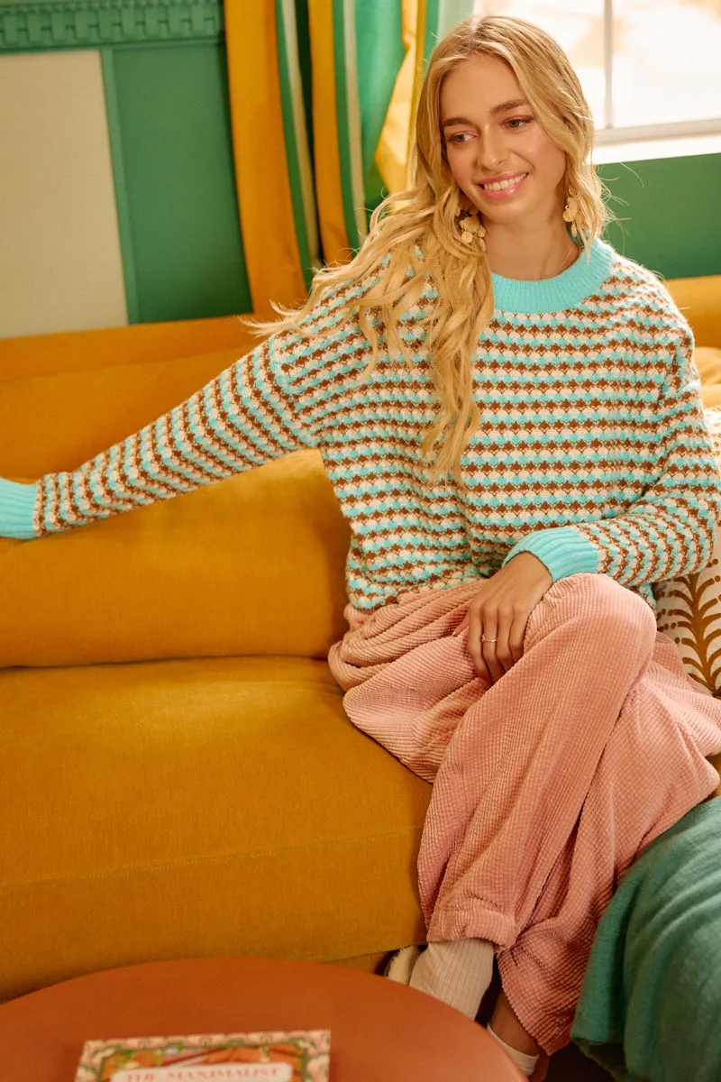 IT4698S-01 | MULTI COLORS TEXTURED SWEATER TOP Simple Comfort Street Active