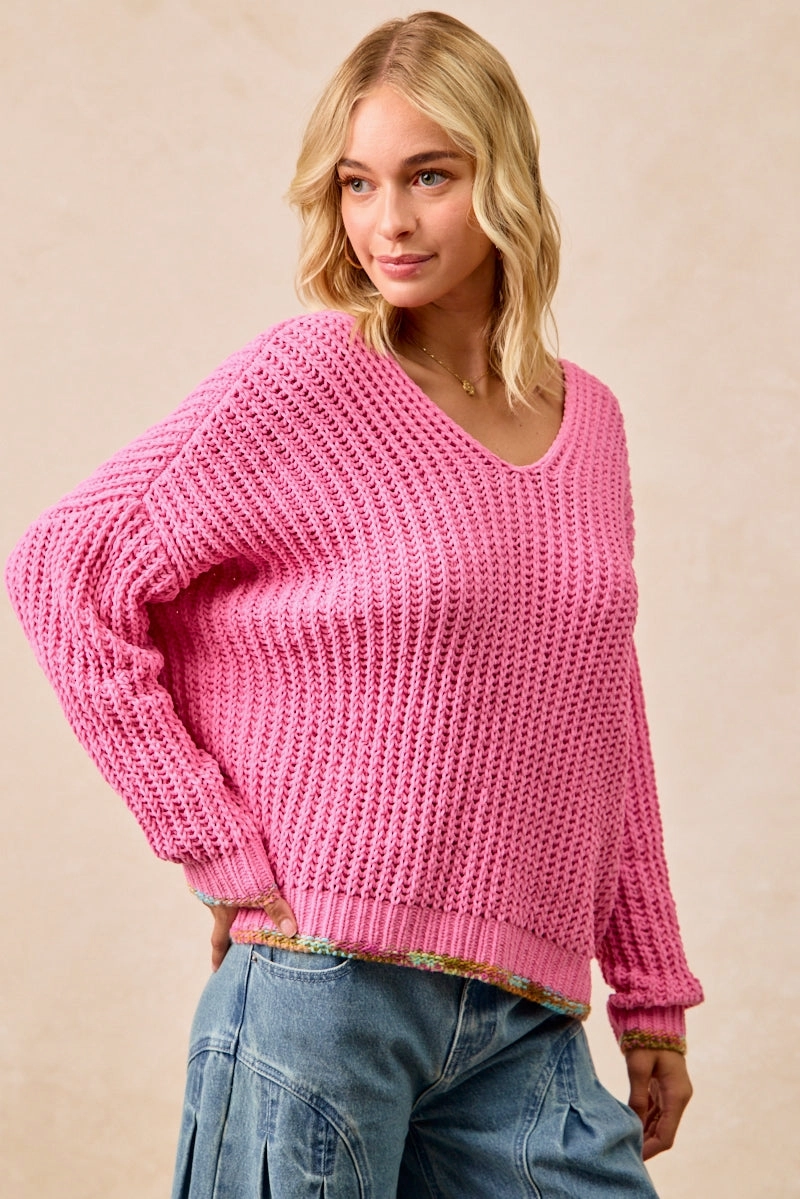 Checkered Style IT4522-01 | V-NECK SWEATER TOP