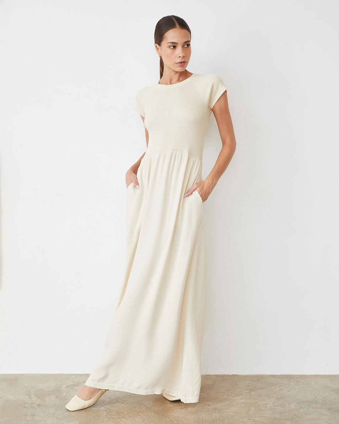 Tailored Quality Mix Media Maxi Dress