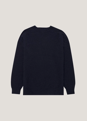 Men's Shetland Crew Neck Jumper in Navy Textured winter sweater