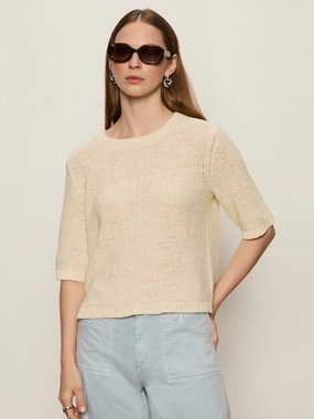 Tape Yarn Tee Macrame color block detail Stand Collar