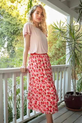 Eva Franco Skirt Strawberry Midi Flounced Summer Skirt PRE-ORDER