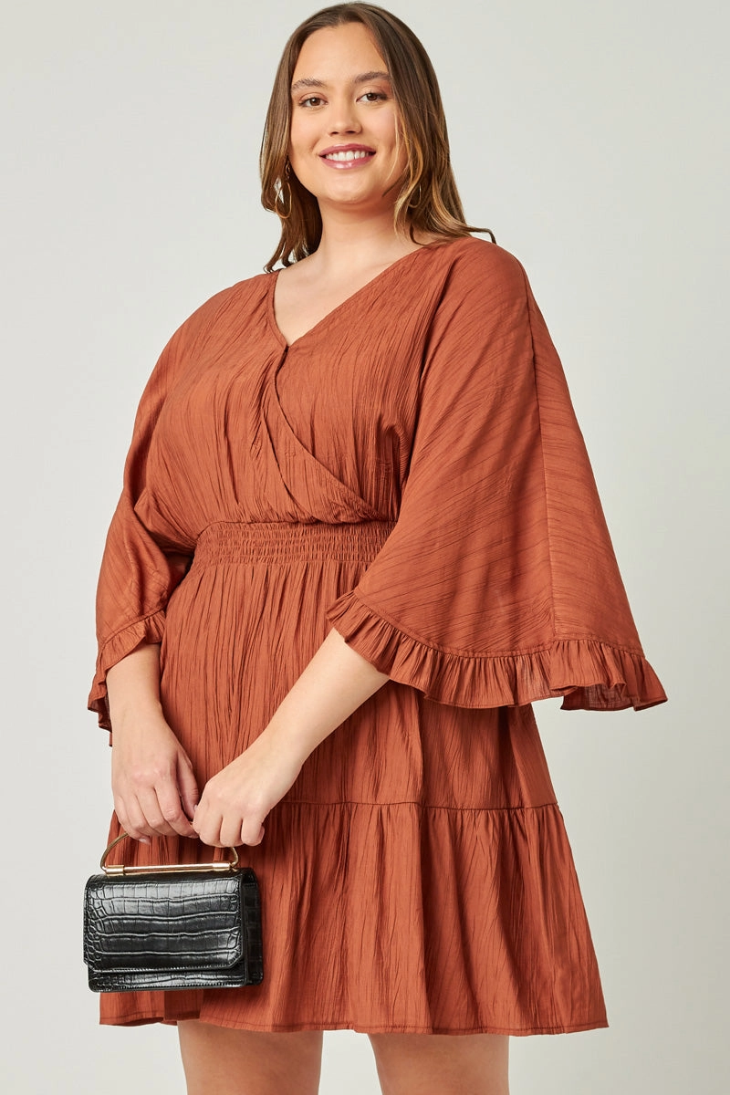 Exaggerated Open Ruffled Dolman Sleeve Dress Motion Light Simple Flow