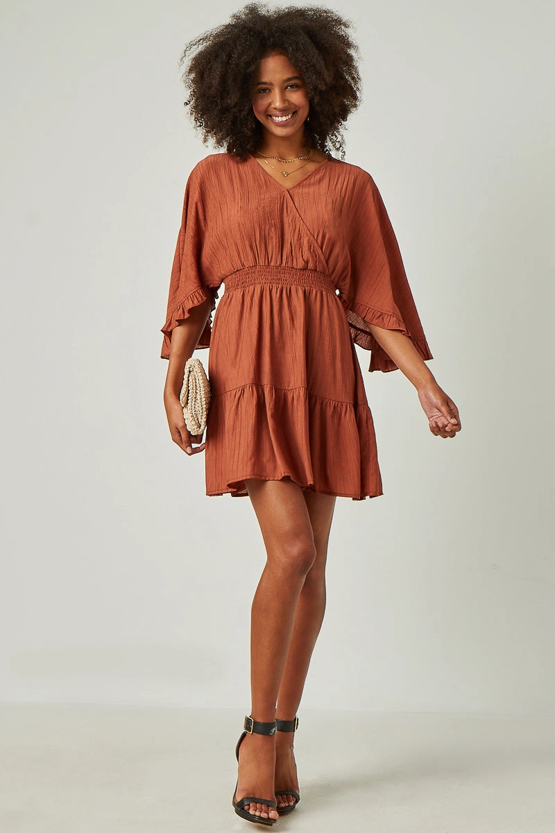 Exaggerated Open Ruffled Dolman Sleeve Dress Party Attire