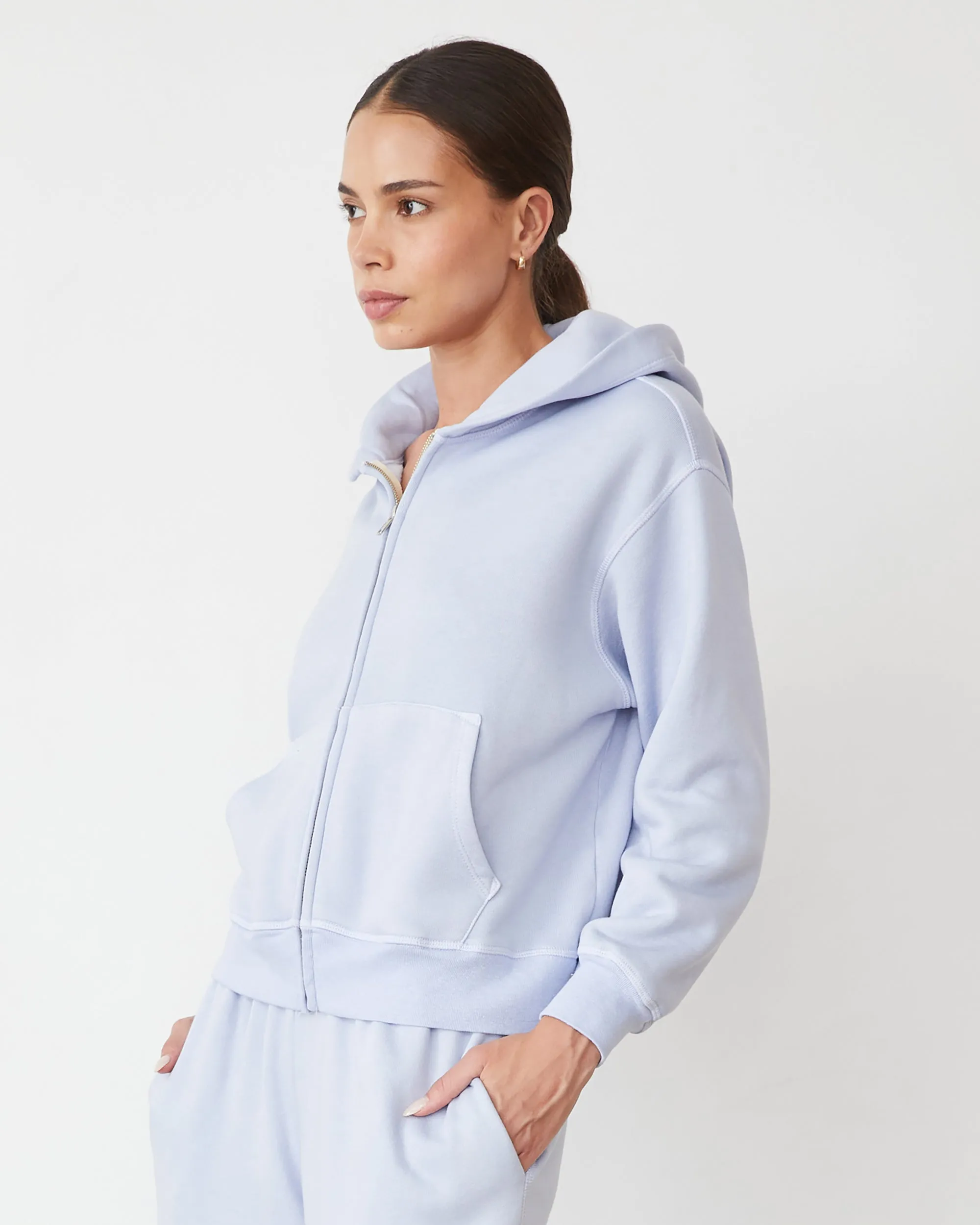 Teddy Fleece Relaxed Zip Up Hoody Fashionable Detail