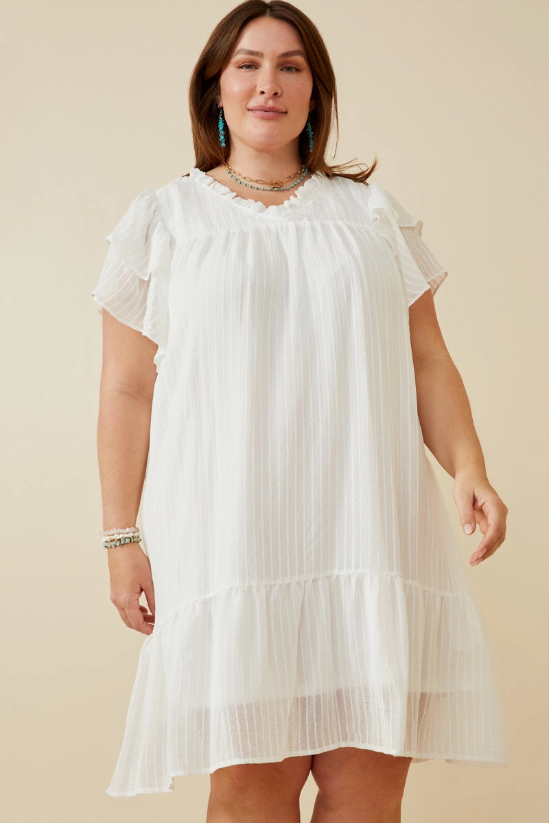 Texture Striped Ruffle Sleeve V Neck Dress Must-have