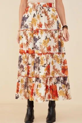 Multi-way wear Textured Floral Contrast Merrowed Tiered Skirt
