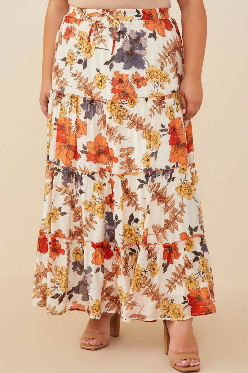 Textured Floral Contrast Merrowed Tiered Skirt Casual Edge