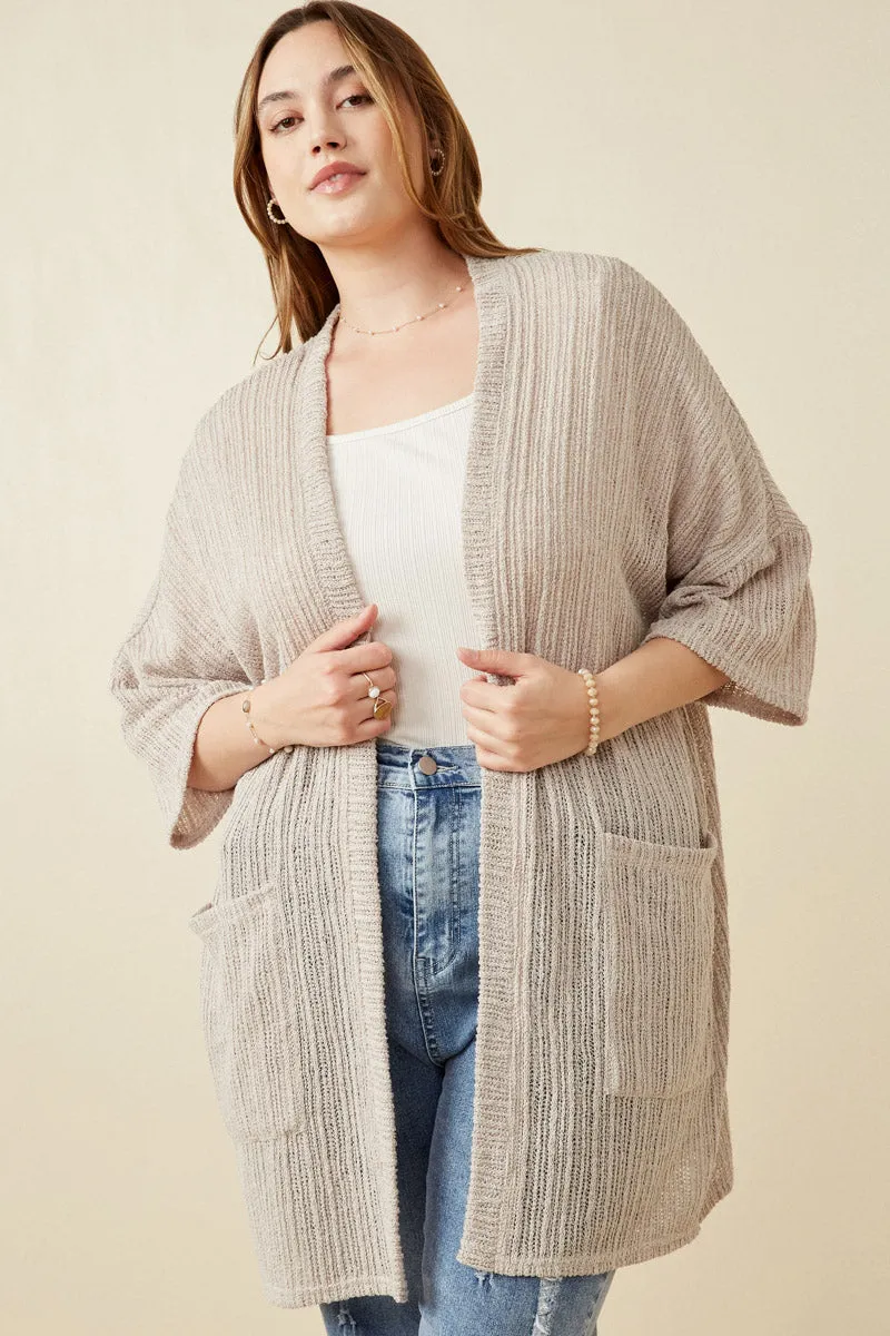 Textured Ribbed Knit Short Sleeve Kimono Active Style Lightweight Layer
