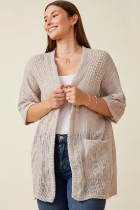 Textured Ribbed Knit Short Sleeve Kimono Classic Fit Cut