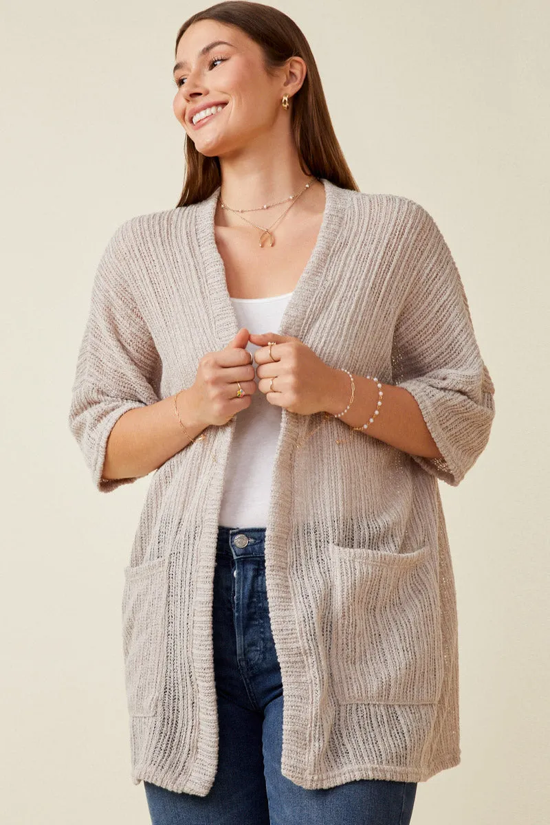 Basic Essential Layer Weather Ready Textured Ribbed Knit Short Sleeve Kimono