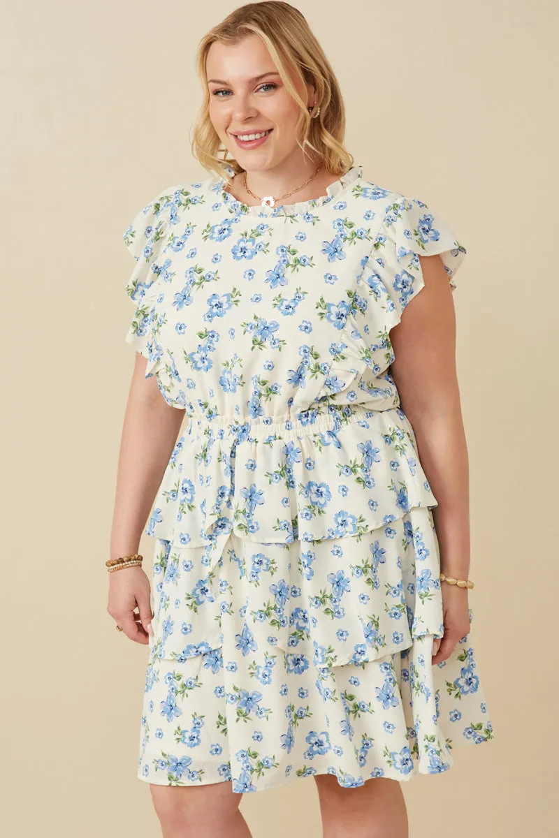 Relax Piece Textured Romantic Floral Split Tiered Dress