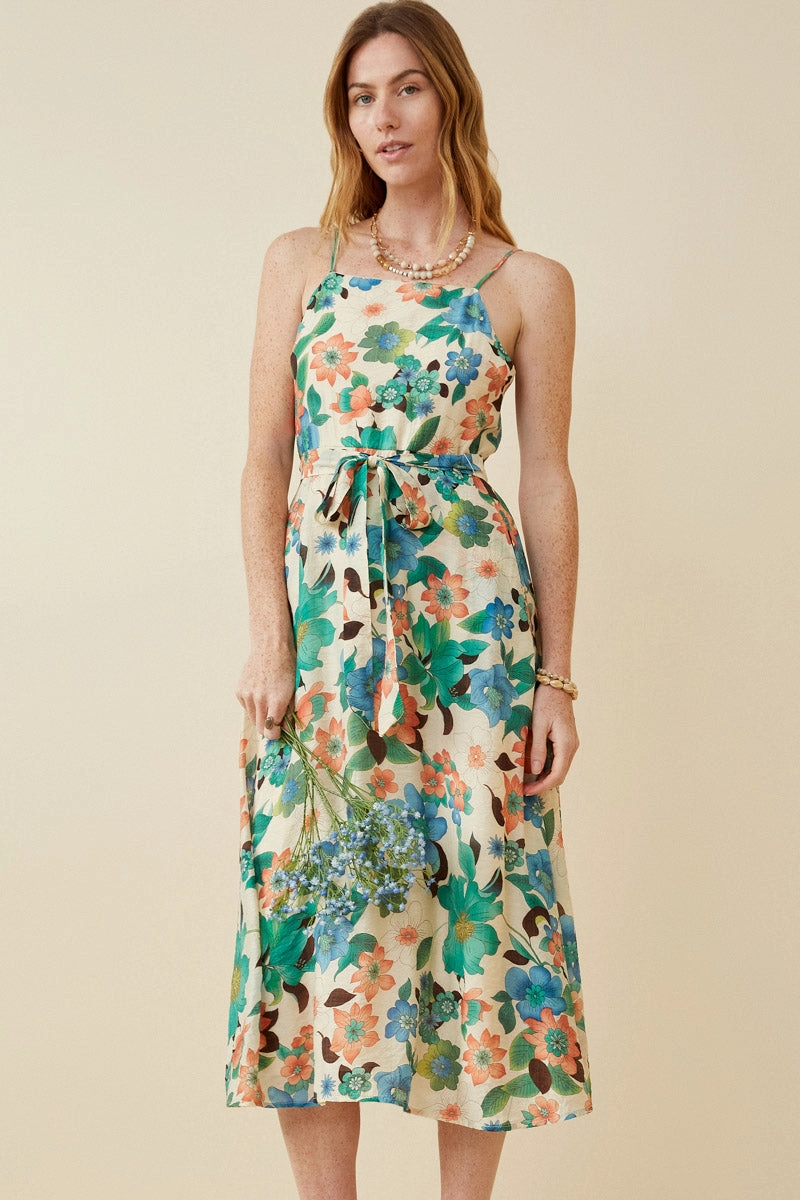 Textured Bold Floral Smocked Back Dress Smooth Touch