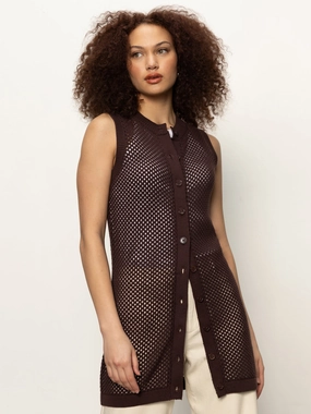 Long Openwork Vest Mesa Hooded Design