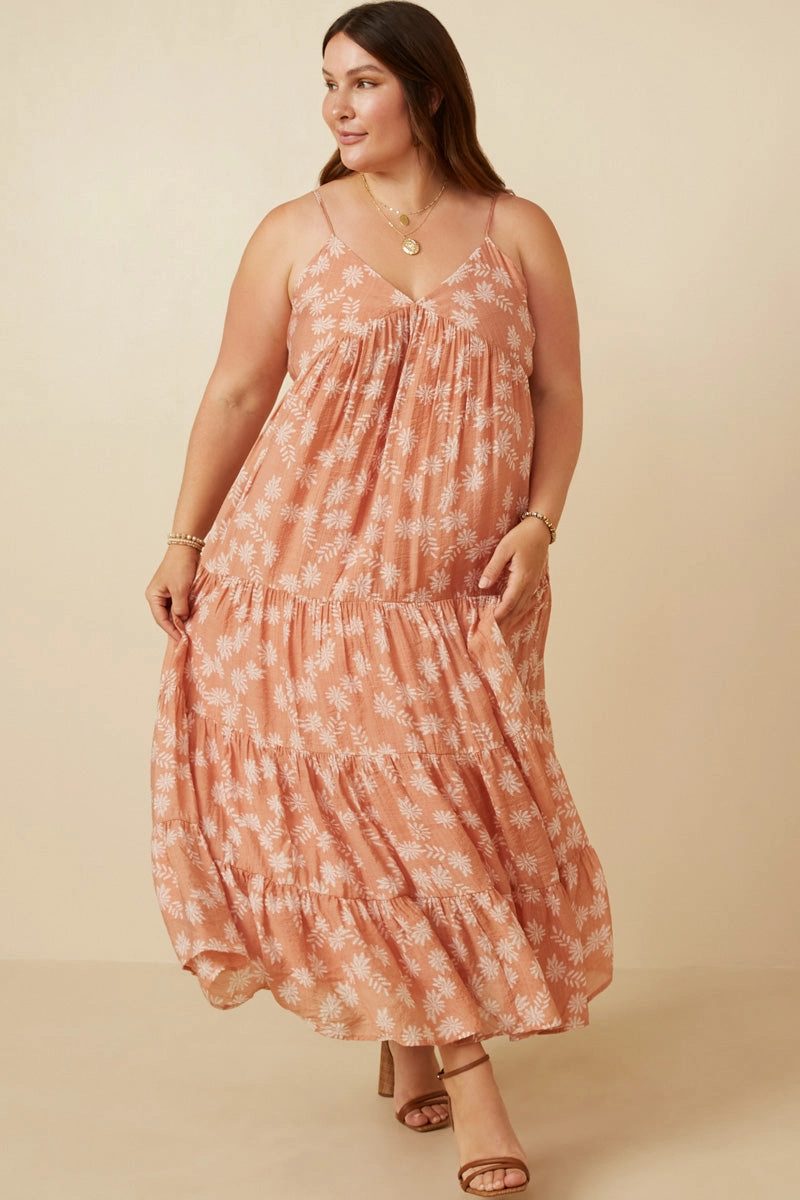 Feminine Details Textured Floral Smocked Back Tiered Dress