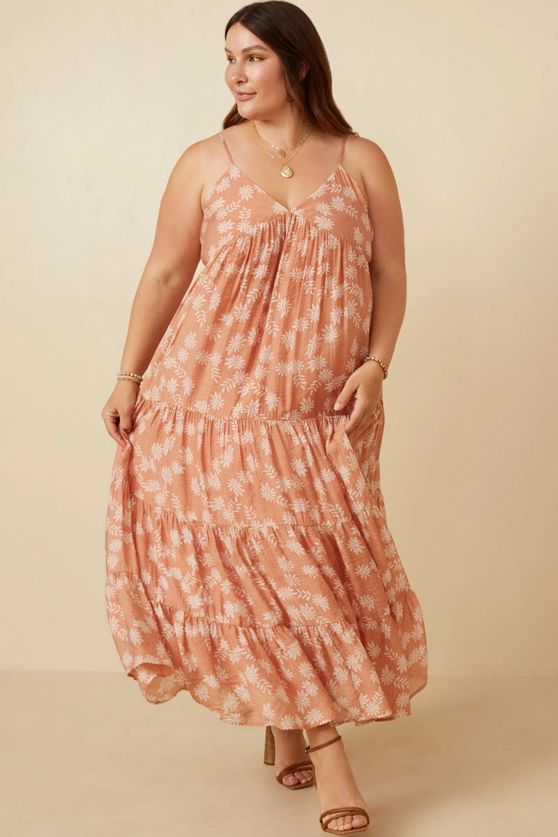 Textured Floral Smocked Back Tiered Dress Date-Night Office Friendly