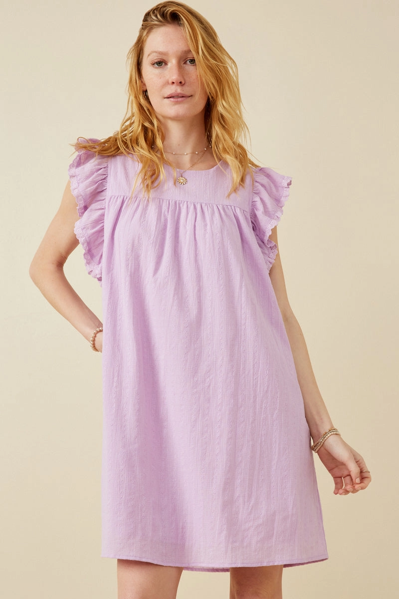 Textured Lace Trim Ruffle Sleeve Dress Dreamy Drape