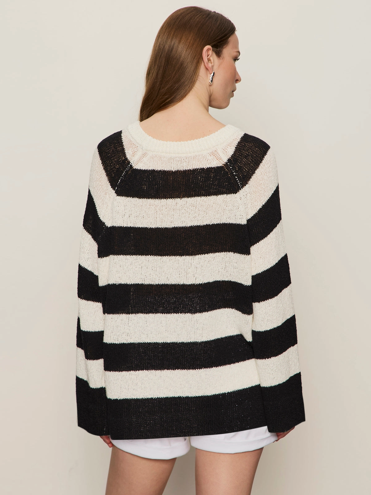 Textured Raglan Crew Sweater Chalk/ Black Stripe soft fit