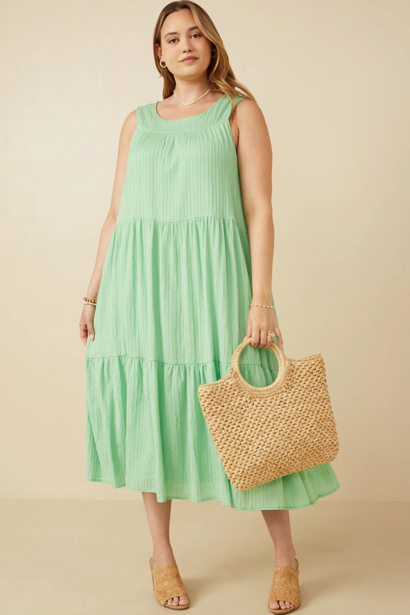 New Mood Textured Stripe Tiered Tank Dress