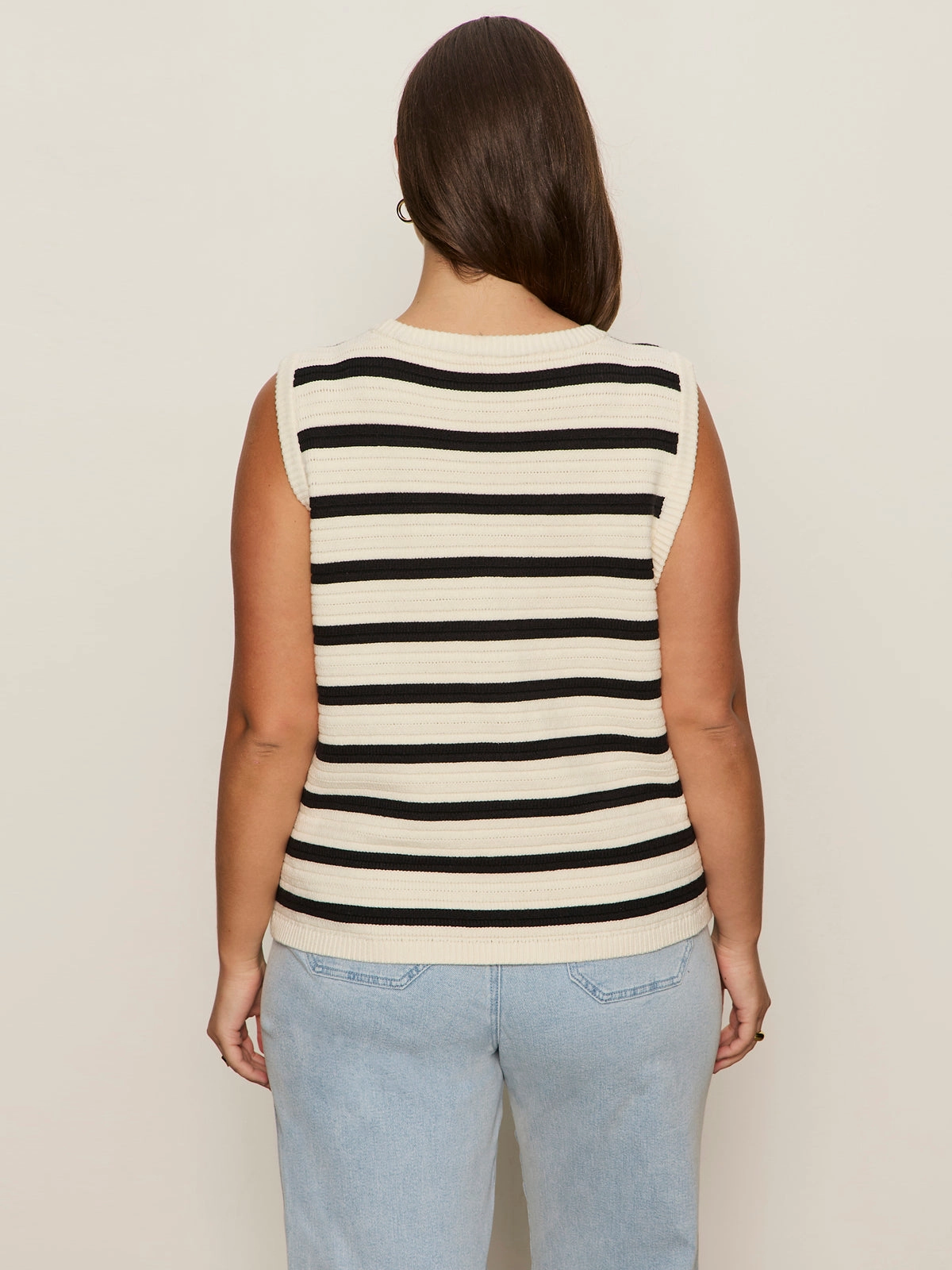 Textured Sweater Vest Macrame/ Black Stripe 3 Extended Sizing Effortless Jacket