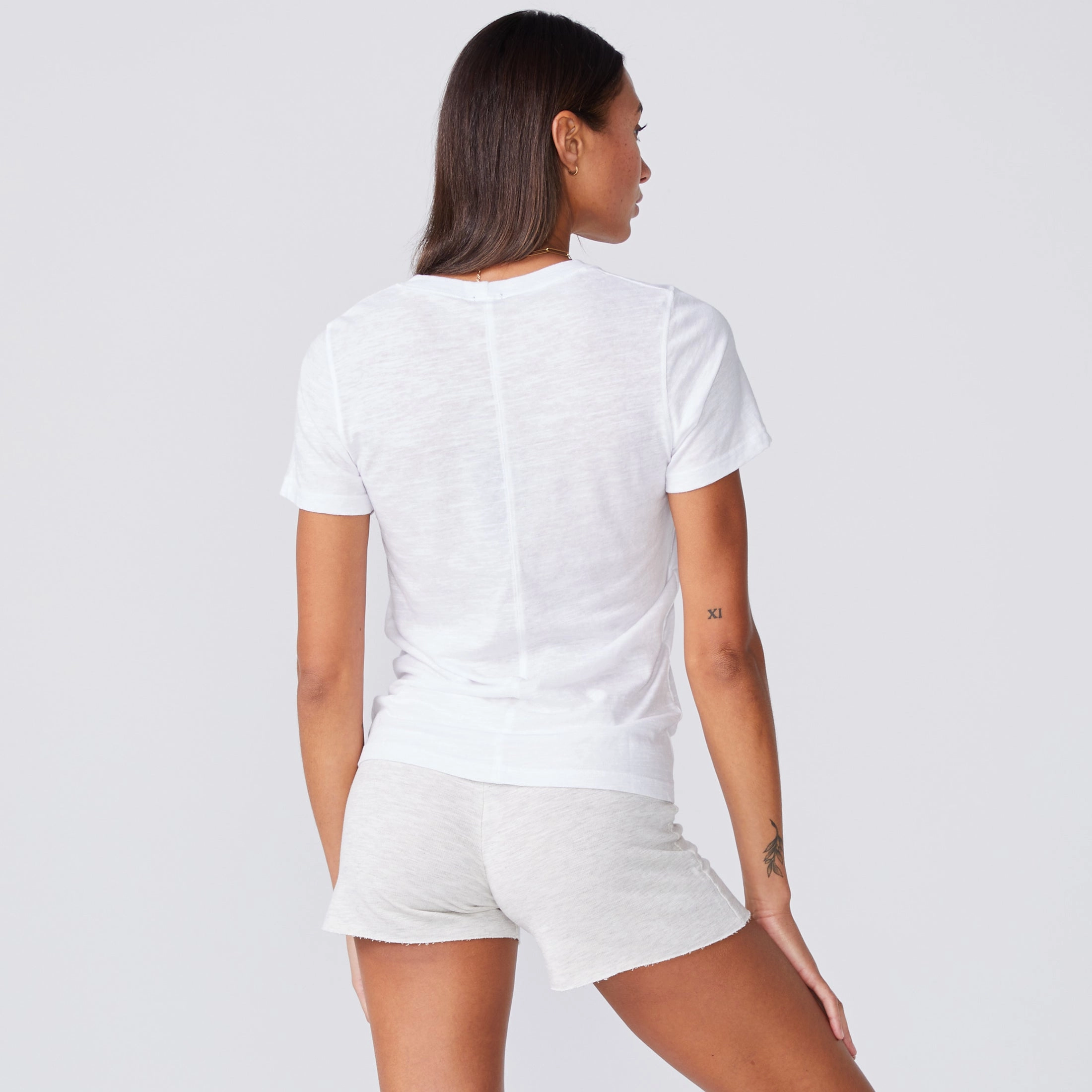 Textured Tri-Blend Fitted Crew Neck Tee Flattering Fit Draping