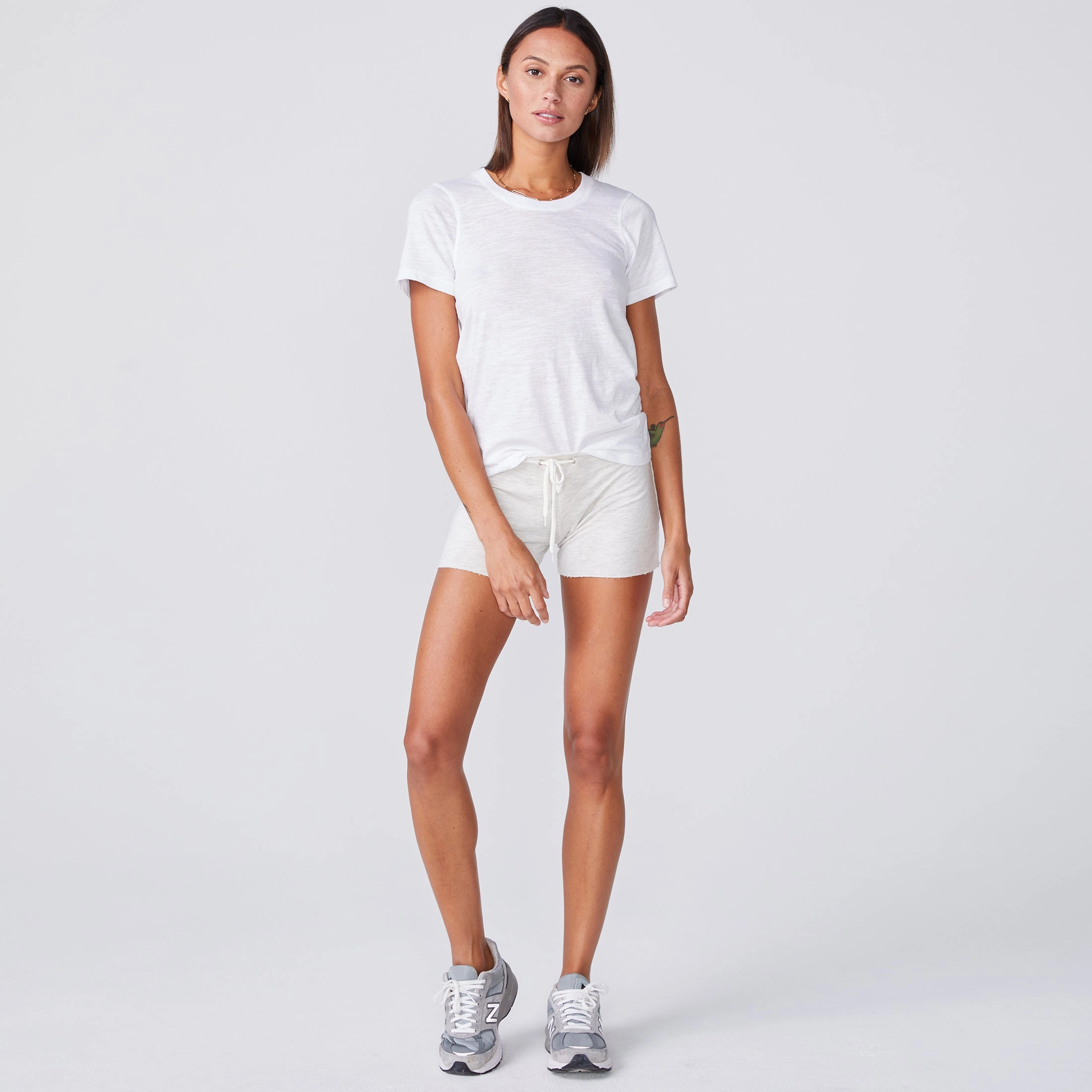 Textured Tri-Blend Fitted Crew Neck Tee Flattering Fit Draping